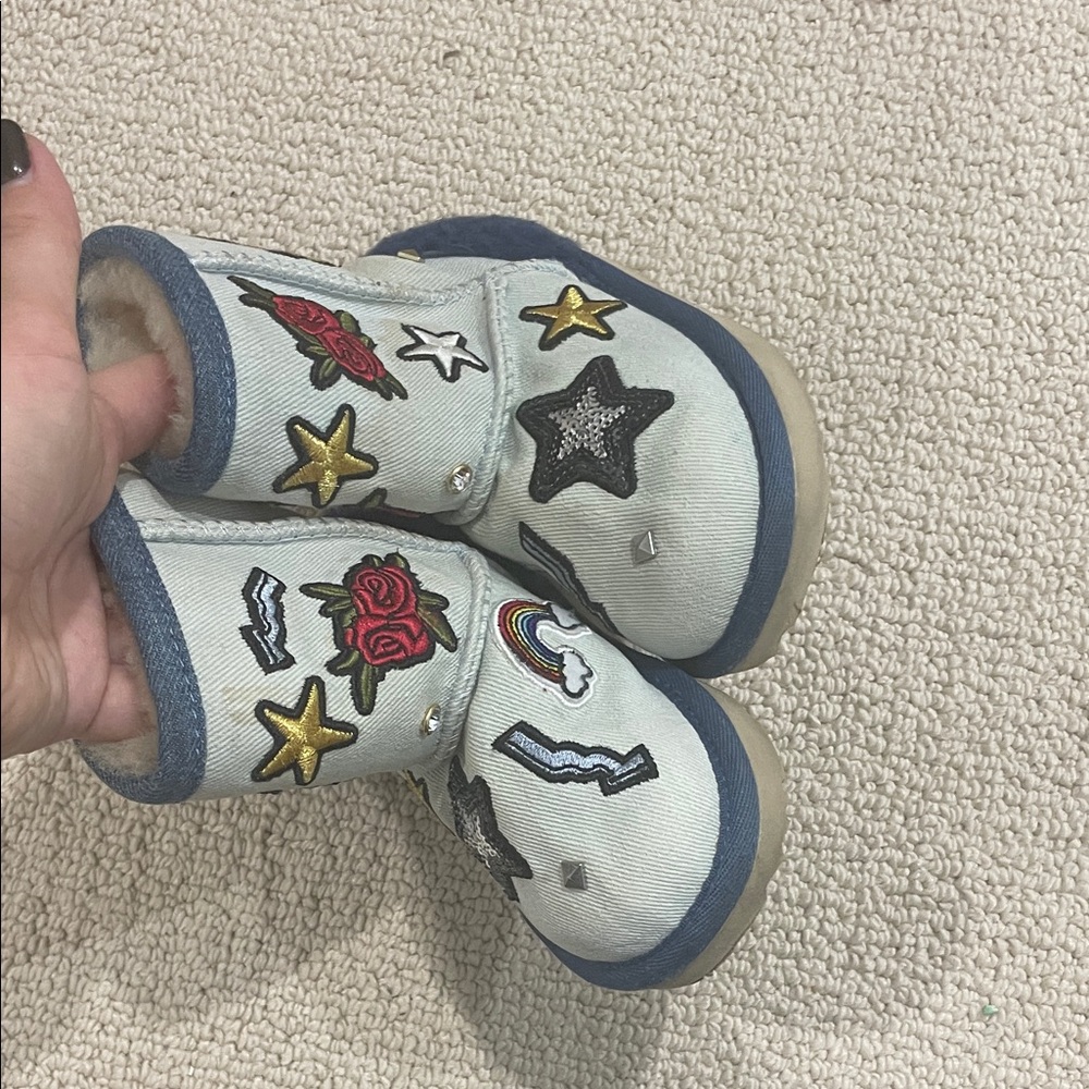 UGG Blue Kids Boots with Colorful Patches - Picture 3 of 5